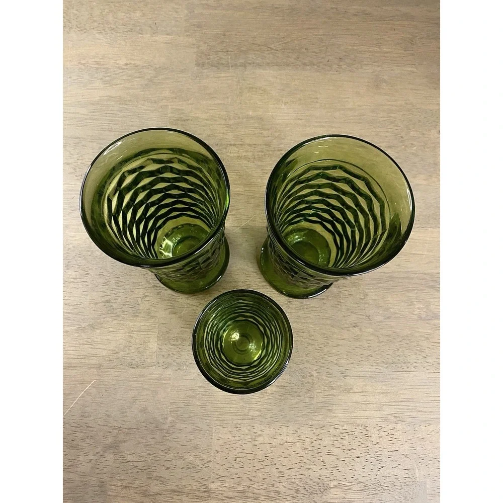 2 Vtg Indiana Glass Whitehall Avocado Green Cubist 12oz Iced Tea Glass 1 Small
